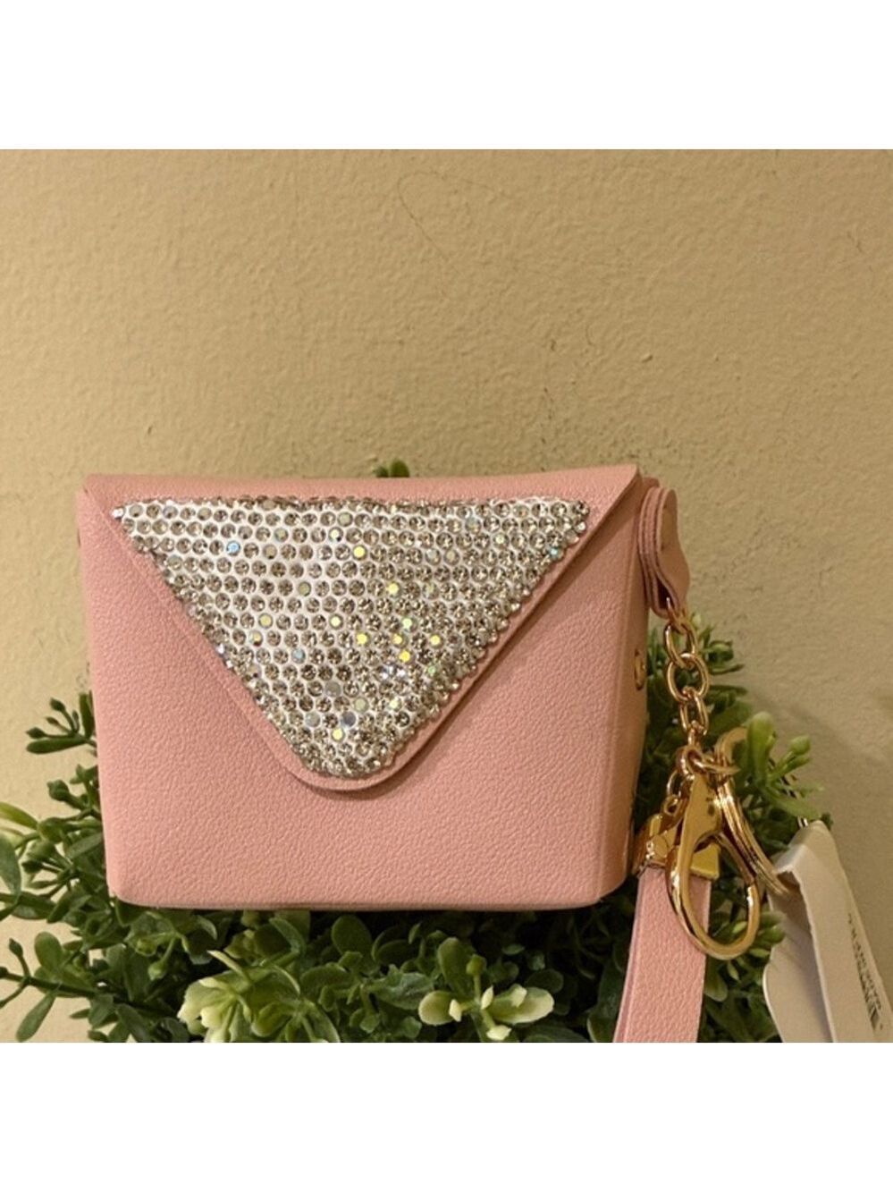 Elegant Pink Rhinestone Key Holder Bag Charm Credit card Mini wallet wristlet